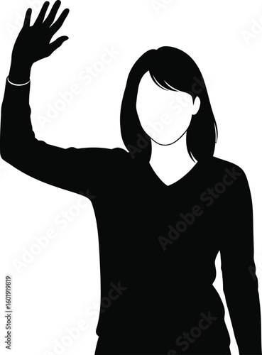 Vector art of a silhouette of a woman waving hello isolated on transparent background