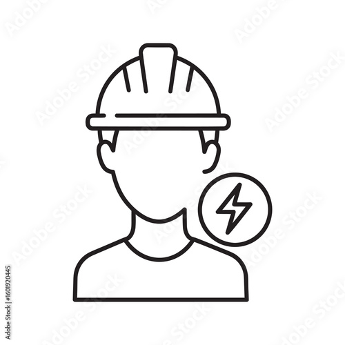 Electrician worker icon with a person and lightning bolt symbol Professional electrical service engineer or power technician character avatar