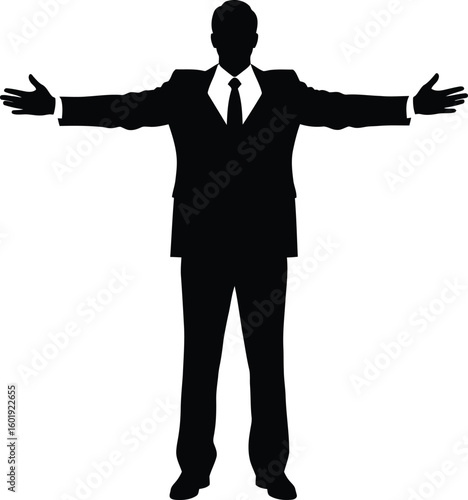 Vector art of a silhouette of a man in a suit with arms outstretched isolated on transparent background