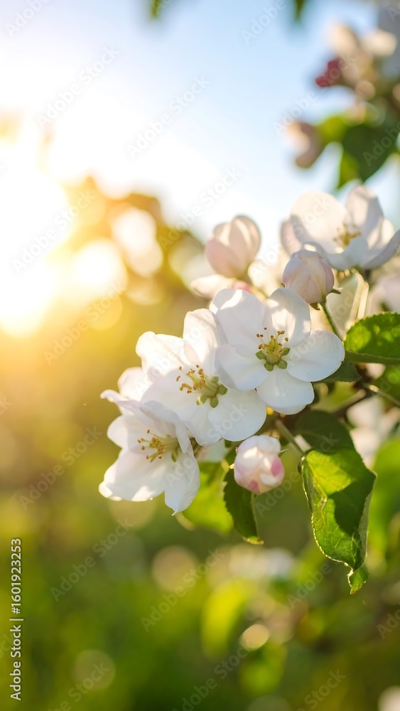 Obraz premium Blossoming apple tree in sunlight