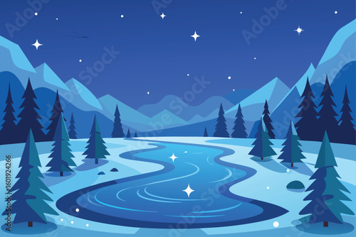  Snowy River Valley with Mountains Vector