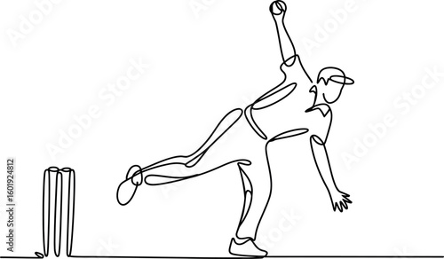 Cricket bowler in action during a match isolated on white background