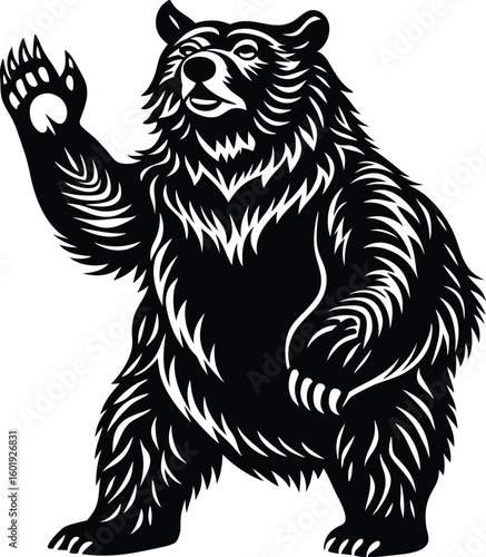 tanding Bear Silhouette Raising Paw.