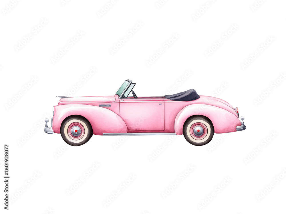 Obraz premium Vintage pink convertible car illustration