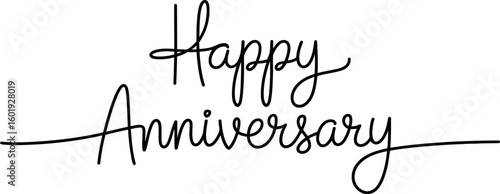 Happy anniversary handwritten calligraphy text isolated on white background