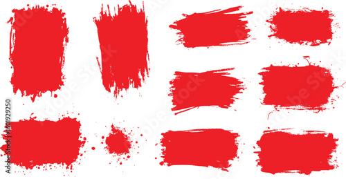 Red grunge textured paint brush stroke vectors
