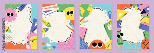 Back to school vector poster. Study Background design with doodle cartoon and education school supplies element. Kids hand drawn flat design for poster , wallpaper, website and cover template.