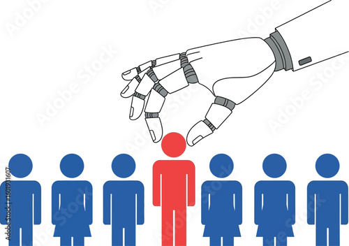 Ai recruitment process using robot hand selecting candidate for job hiring concept illustration