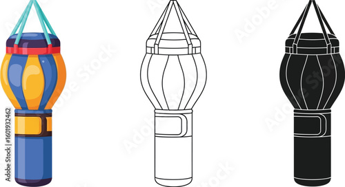 Punching bag vector illustration for boxing and mma training equipment in color outline and silhouette