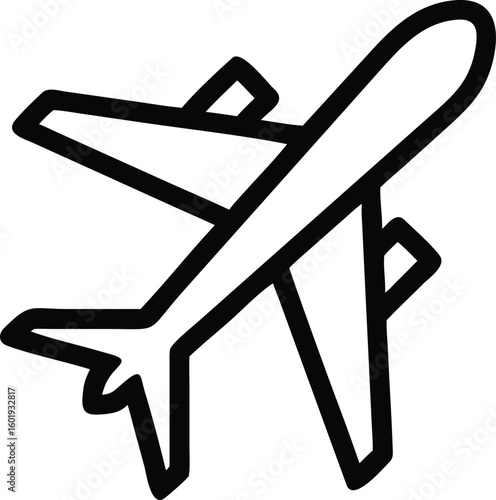 Black Outline Airplane Icon on White Background Minimalist Plane Illustration Simple Flight Symbol