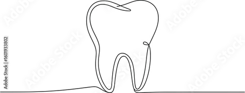 Single line drawing of a human tooth isolated on white background