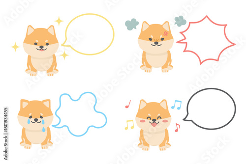 犬の喜怒哀楽の表情と吹き出しのセット