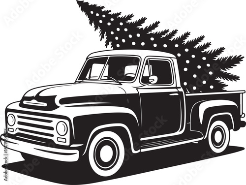 Vintage Truck Clipart | Christmas Tree in Pickup Bed

