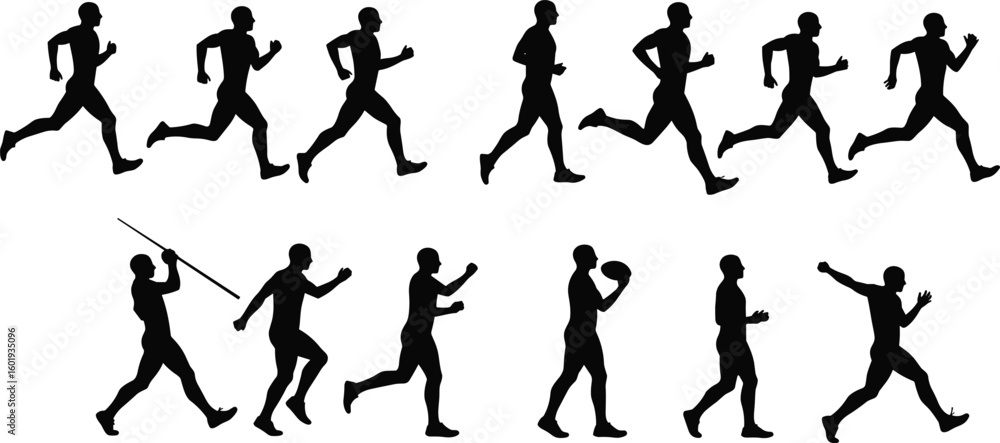 custom made wallpaper toronto digitalSilhouette athletes running, walking, jumping, throwing javelin, sports activity vector, dynamic poses, flat black illustration, sports cad drawing