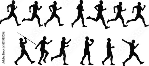 Wallpaper Mural Silhouette athletes running, walking, jumping, throwing javelin, sports activity vector, dynamic poses, flat black illustration, sports cad drawing Torontodigital.ca