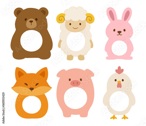 귀여운 동물 얼굴 합성 캐릭터 일러스트 세트, 어린이 소품 디자인용