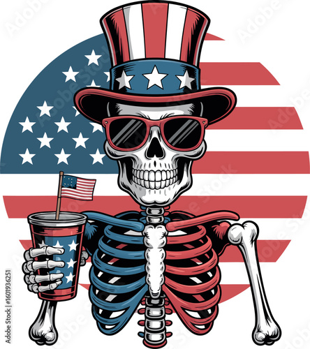 Land of the free skeleton patriotic american flag t-shirt design