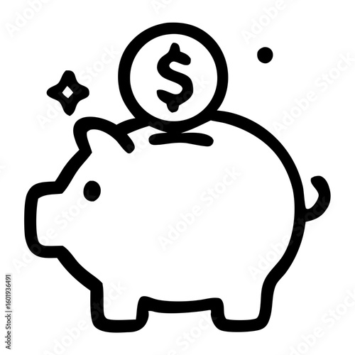 Simple Black Piggy Bank Coin Dollar Sign Finance Icon