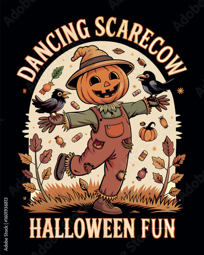 Dancing scarecrow halloween fun themed graphic t shirt design