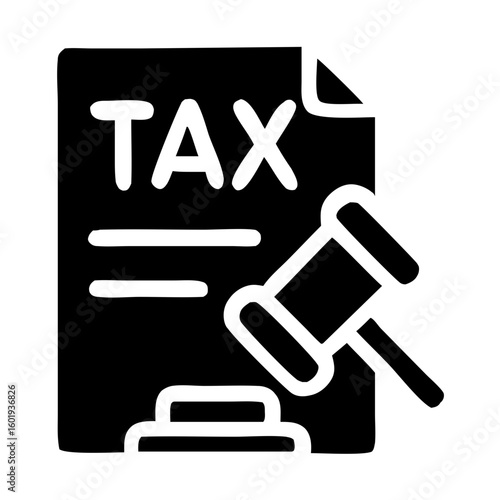 Minimalist Glyph Tax Form Document with Gavel Icon Sign