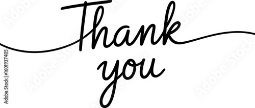 Elegant handwritten thank you text isolated on white background