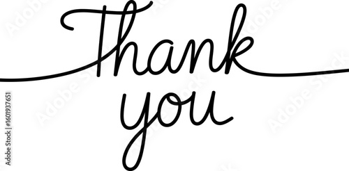 Elegant handwritten thank you text isolated on white background