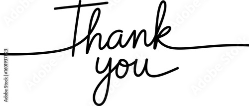 Handwritten thank you message in elegant script isolated on white background