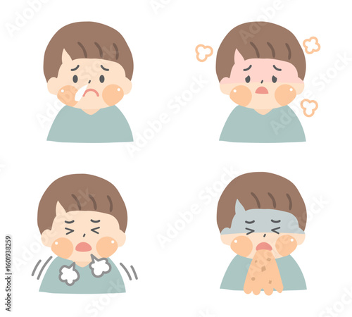 体調不良の男の子のイラストセット