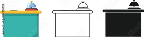 Hotel reception desk check in vector illustration front desk service bell hotel lobby counter design