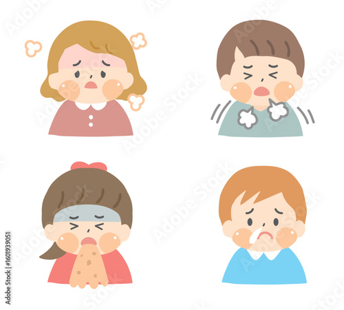 体調不良の子供たちのイラストセット