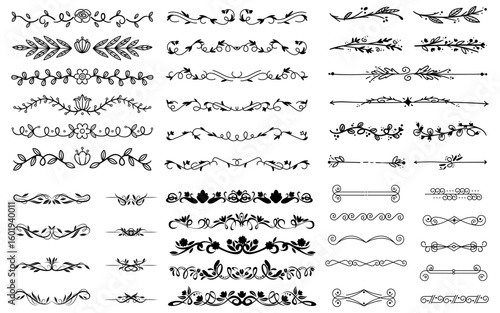 dividers doodle set. Wedding decorative elements. Divider ornament, borders, vintage line separators. Hand drawn vector illustration