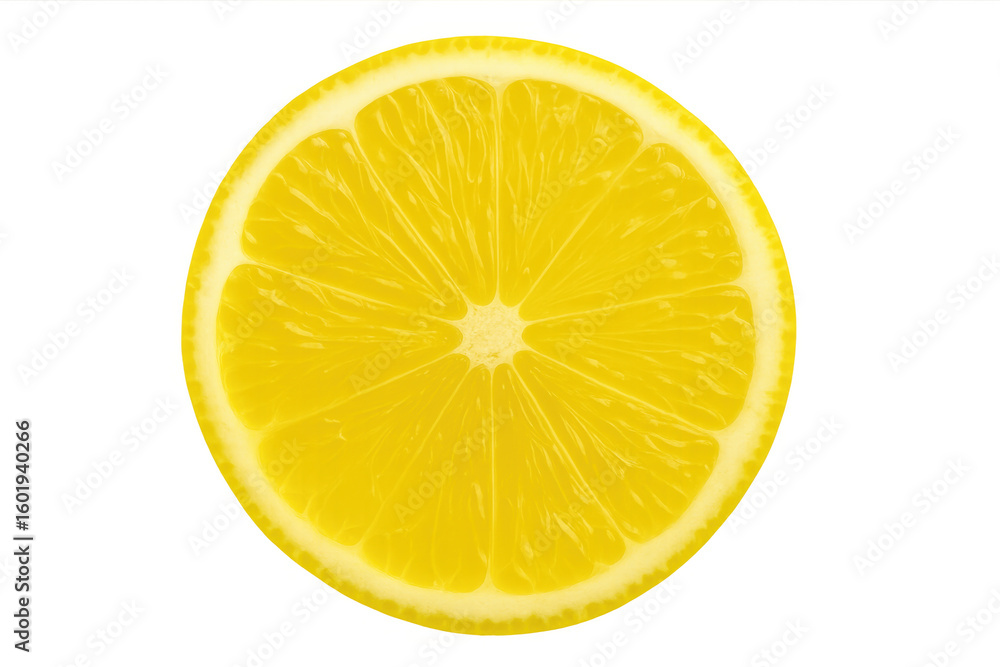 Ripe lemon slice showcasing bright yellow pulp, detailed citrus texture against transparent backdrop Ripe lemon slice showcasing bright yellow pulp, detailed citrus texture against transparent backdrop