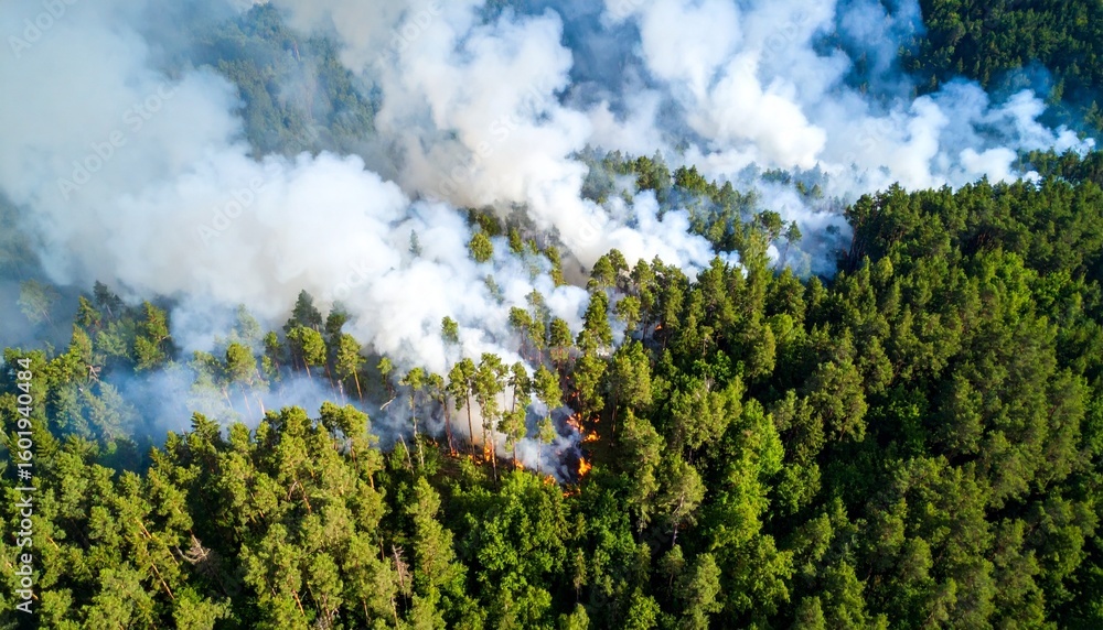 Fototapeta premium Wildfire Engulfing a Lush Green Forest