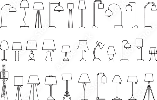 Assorted Floor and Table Lamp Line Art Collection for Interior Design Inspiration and Modern Home Decor Ideas