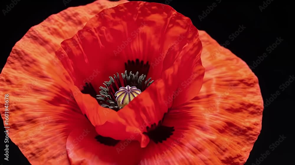 Vibrant Red Poppy Bloom A Close-Up Exploration of Floral Beauty and Delicate Petals Against a Dark Backdrop Vibrant Red Poppy Bloom A Close-Up Exploration of Floral Beauty and Delicate Petals Against a Dark Backdrop