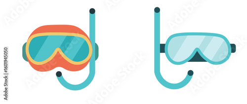 Illustration of two sets of snorkel masks and tubes. 