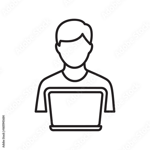 Person using a laptop computer icon representing a remote worker freelancer or student working online with technology and the internet
