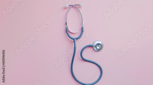 A blue stethoscope on a pink background.