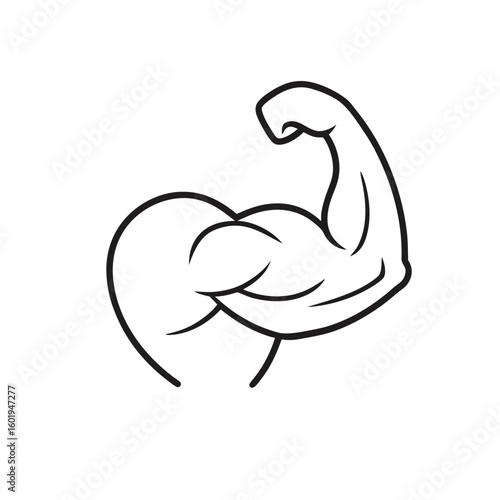 Outline muscle arm icon isolated on white background