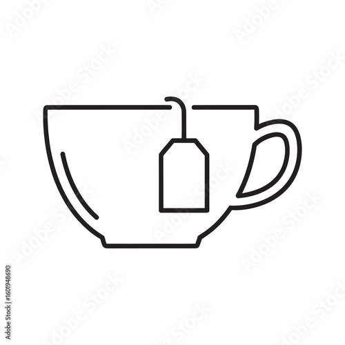 Hot tea cup icon with a teabag representing a warm morning beverage for breakfast or a relaxing break with a classic mug design for a cafe