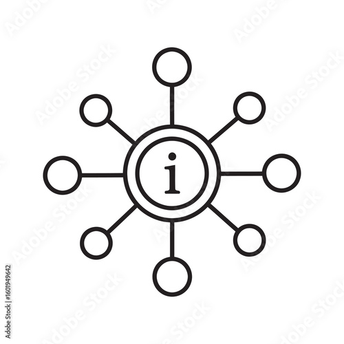 Information network hub icon showing a central data connection system for technology and communication representing a digital distribution media