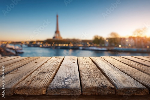 Fototapeta Naklejka Na Ścianę i Meble -  Open space for your decor Sunset and blue sky over Paris