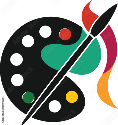 Artist palette with brush and colorful abstract shapes paint