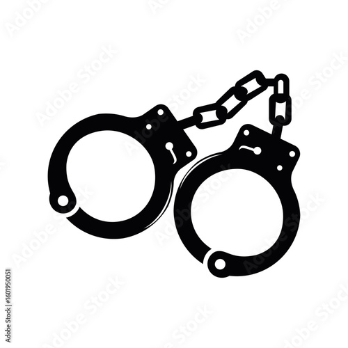 handcuffs police force ,arrest,clip art ,silhouette icon, black isolated on white vector illustration