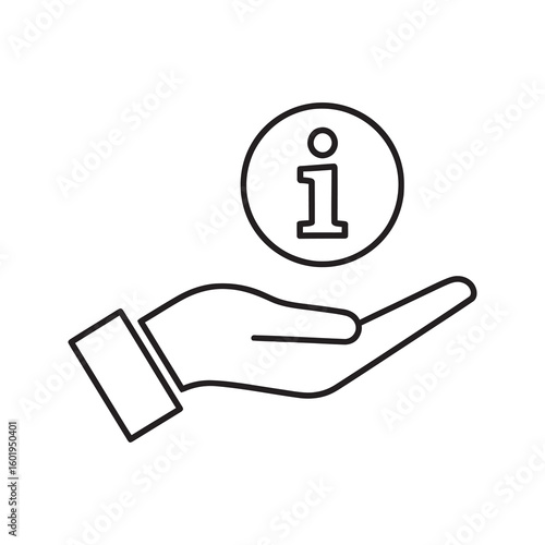 Information service icon showing a hand providing help and support as a guide with data and assistance for customer faq and knowledge