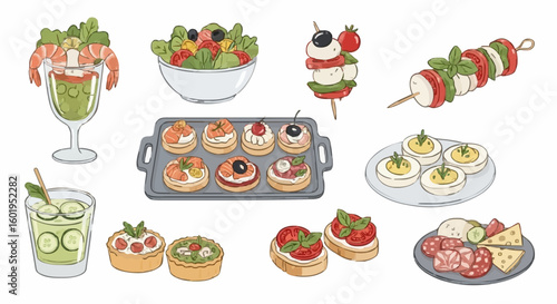 Vector with brush strokes on the theme of funny appetizers