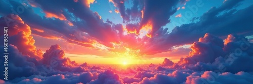 Vast blue sky, vibrant sunset cloudscape Dramatic, colorful, horizontal , background, pink