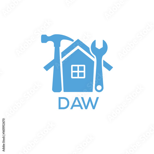 Home Repair Service Logo with Hammer and Wrench Icon –DAW Branding Design. DAW Letter Logo.
