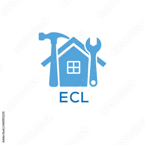Home Repair Service Logo with Hammer and Wrench Icon –ECL Branding Design. ECL Letter Logo.
