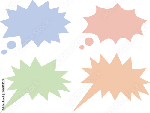 Pastel Comic Style Speech Bubble Vector Set. A set of pastel spiked speech bubbles in comic book style, ideal for emphasizing emotion or highlighting dialogue in design.